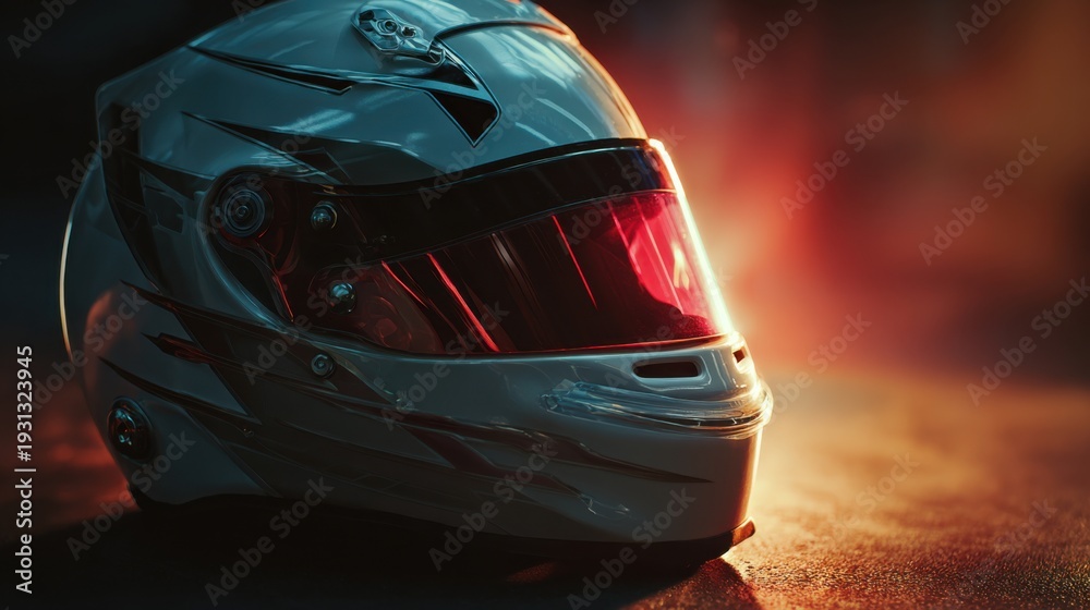 Fototapeta premium Racing helmet reflecting speed and protection for high performance motorsport driver