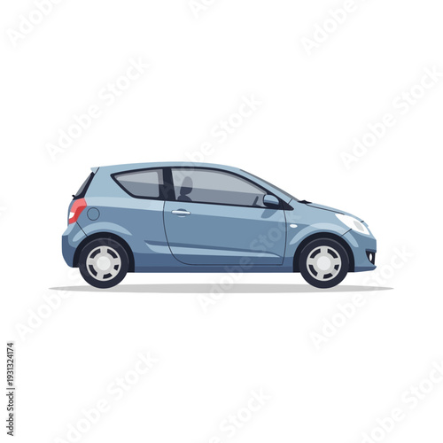 Blue Compact Car Side View Profile.