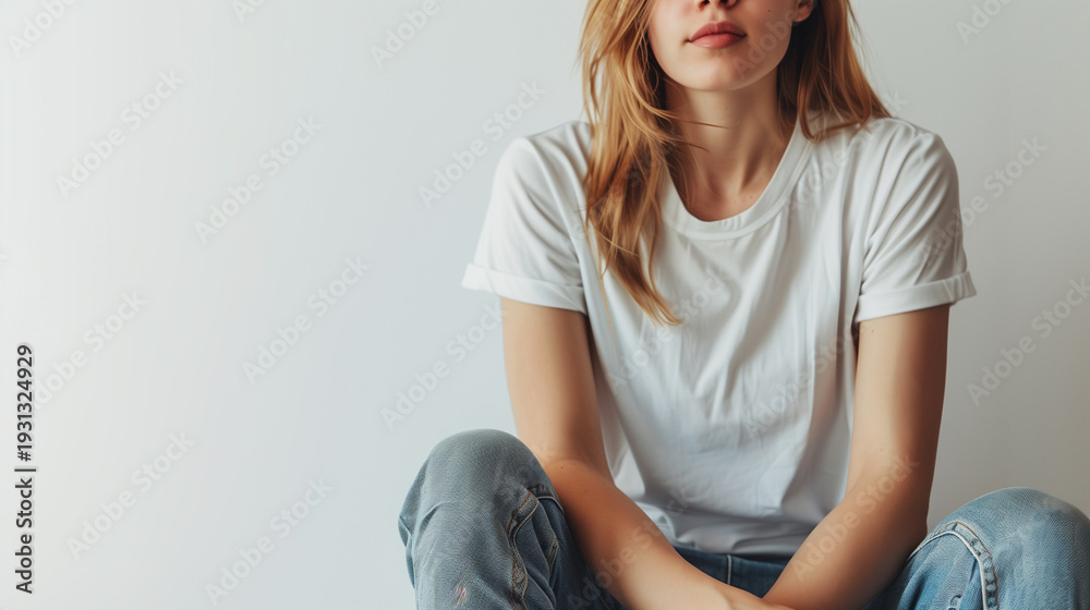 Fototapeta premium ラフな服装で座っている女性