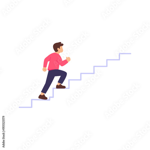 Climbing Stairs, moving upward with determination daily, Flat vector character illustration