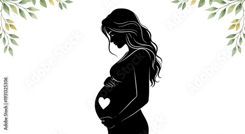 Elegant silhouette of a pregnant woman lovingly cradling her baby bump symbolizing motherhood and expectant joy for a new life.