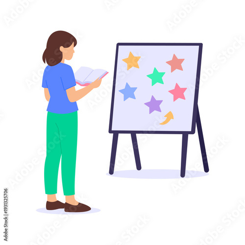 Reading Motivational Quote, gaining wisdom from powerful words, Flat vector character illustration