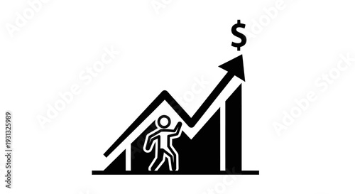 Businessman climbing growth chart graph.