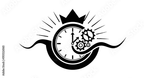 Clock with gears and crown symbol.
