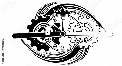 Clock with gears and roman numerals.