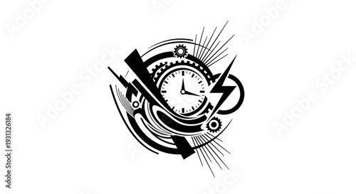 Clock with stopwatch and arrows.
