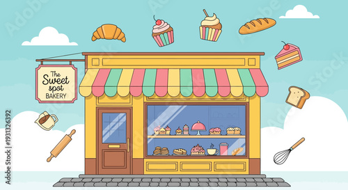 Colorful Bakery Store Front Exterior.