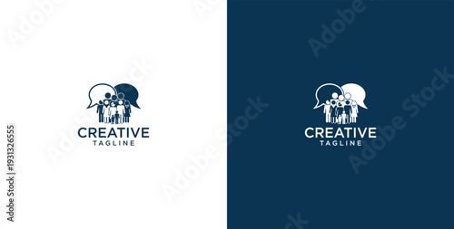 unity human logo and chat bubble logo vector icon