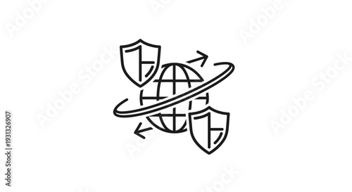 Globe with shields security symbol.