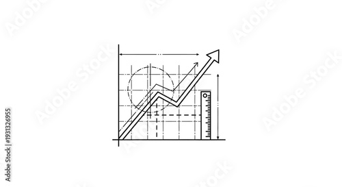 Graph with rising arrow chart.