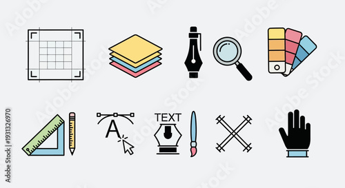 Graphic design tools and symbols.