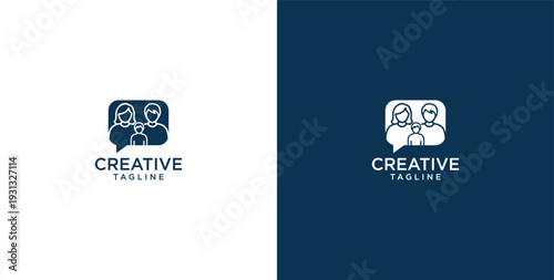 unity human logo and chat bubble logo vector icon