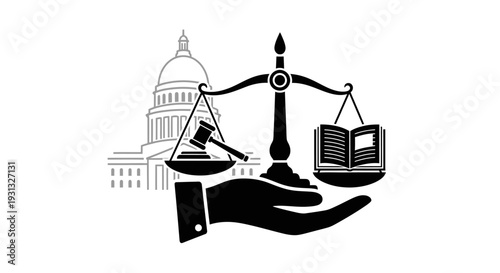 Hand holding law scale with book.