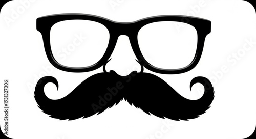 Black silhouette of glasses and mustache on white background symbolizing a playful humorous character