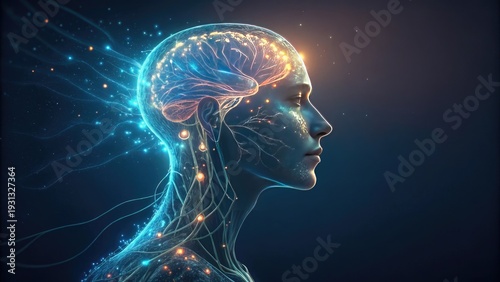 Human brain with glowing neural connections and circuitry