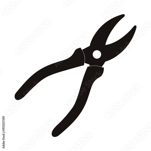 Black and white silhouette of cutting pliers, tool for cutting materials