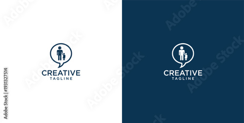 unity human logo and chat bubble logo vector icon