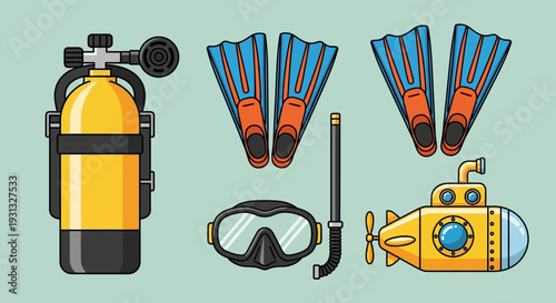 Scuba diving equipment set illustration.