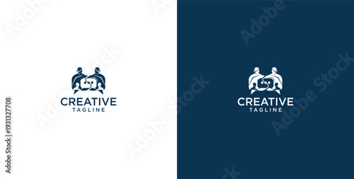 unity human logo and chat bubble logo vector icon