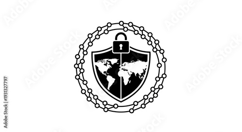 Shield with lock and chain logo.