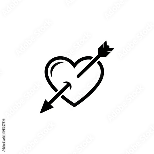 A minimalist black heart pierced by an arrow vector graphic icon