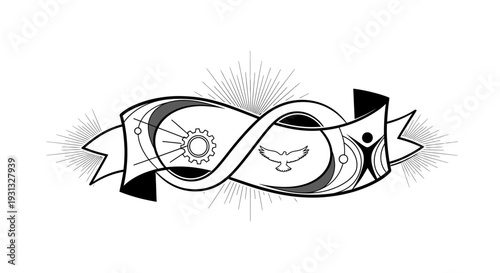 Tattoo design with sun and bird.