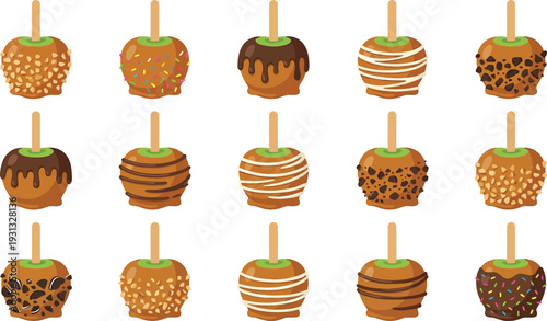 Caramel Apples with Various Toppings Displayed