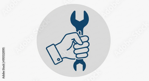 Hand holding adjustable wrench in front of gray background symbolizing repair maintenance and diy concepts