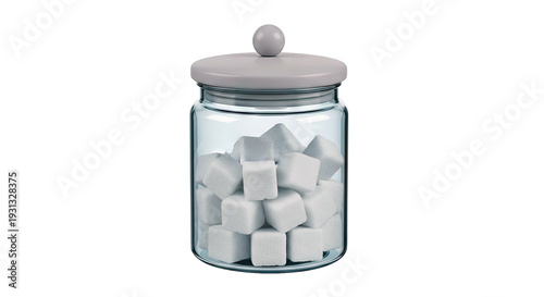 Glass jar filled with sugar cubes