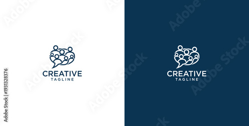 unity human logo and chat bubble logo vector icon