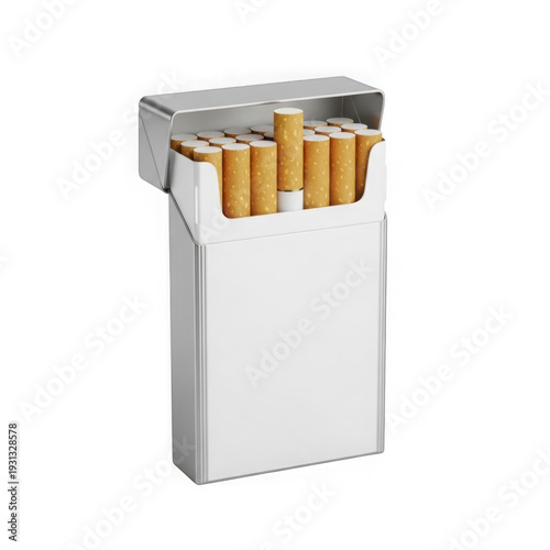 A pack of cigarettes with a silver and white design on a white background