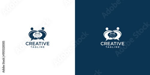 unity human logo and chat bubble logo vector icon
