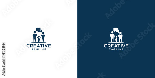unity human logo and chat bubble logo vector icon
