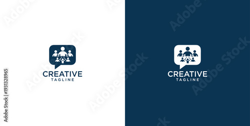 unity human logo and chat bubble logo vector icon