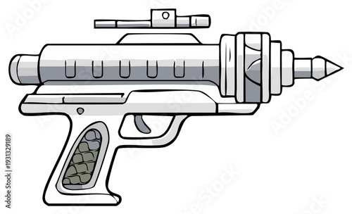 Retro Futuristic Raygun Pistol with Scope and Detailed Grip