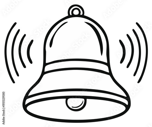 Cartoon outline illustration of a ringing bell with sound waves emitting.