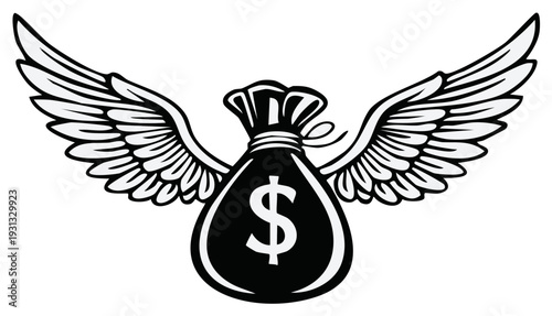 Money bag with wings, financial freedom, investment concept.