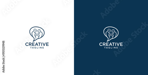 unity human logo and chat bubble logo vector icon