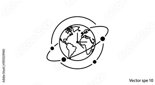 Earth Globe with Orbiting Lines.