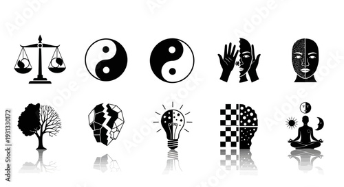 Mind and thought concept icons set.