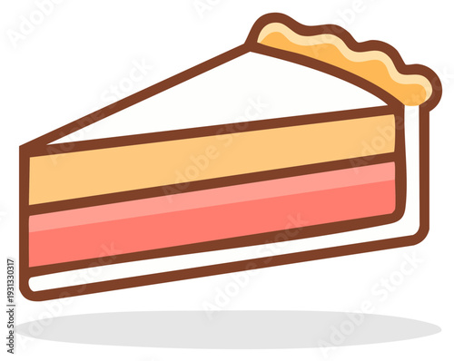 Slice of delicious layered pie with three different flavors in a cartoon style, delicious dessert