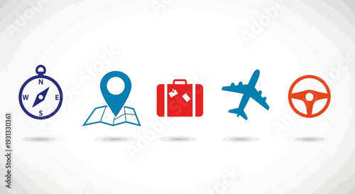 Travel icons on white background.