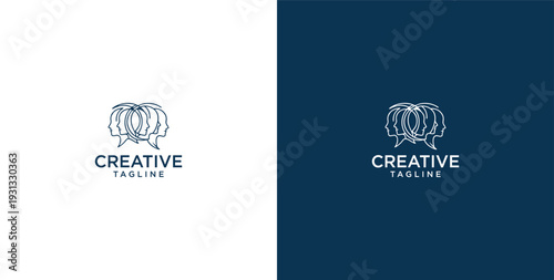 unity human logo and chat bubble logo vector icon