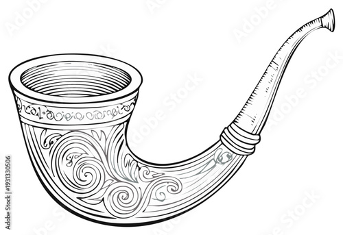 Intricate vintage smoking pipe with ornate scrollwork and embossed detailing