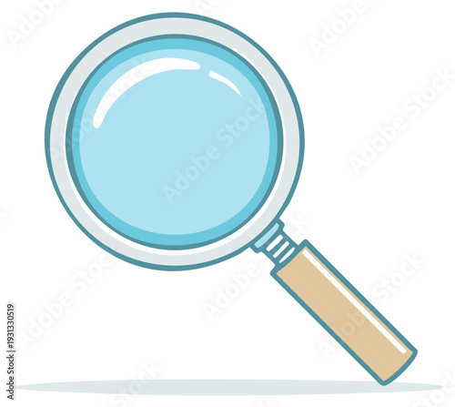 Magnifying Glass Illustration Light Blue Lens and Wooden Handle For Search or Inspection