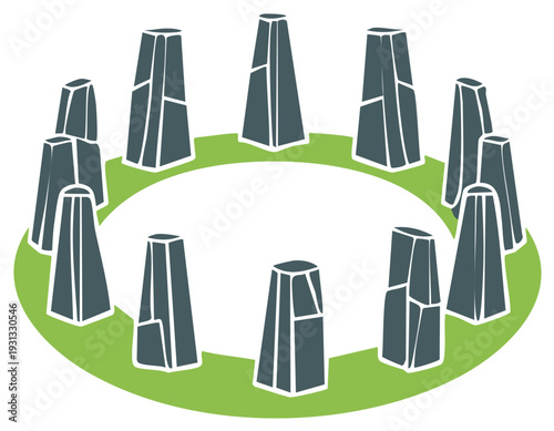 Ancient Stone Circle Monument Symbol Stylized Illustration