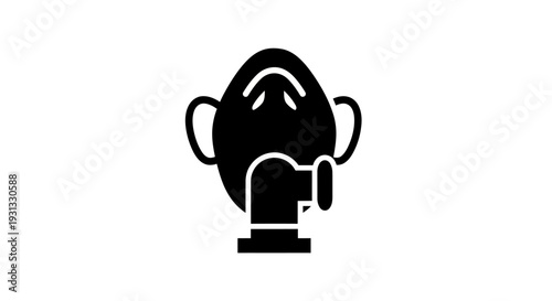 Clean vector illustration of a medical oxygen mask silhouette, symbolizing critical care, breathing support, and emergency healthcare equipment in a stark, minimalist black and white design