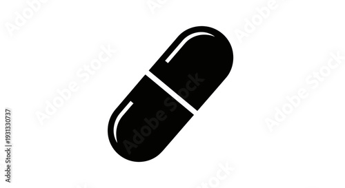 Simple black silhouette of a single capsule on a white background