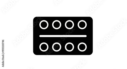 A sleek, pure silhouette illustration of a pharmaceutical blister pack with ten pills, representing essential medication, prescribed treatments, and modern healthcare