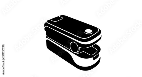 Clean silhouette icon of a medical finger pulse oximeter, a vital healthcare device for non-invasive blood oxygen saturation and pulse rate monitoring